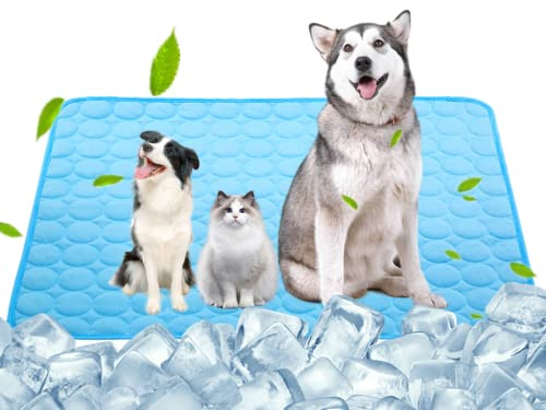 SOMOYA Dog Cooling Mat (Q-Max>0.4) Pet Cooling Pads Blanket Sleeping Kennel Mat,Ice Silk Cool Mat Pad Breathable Dog Bed Mats Beach for Large Dogs Cats (Blue, 39x59 in)