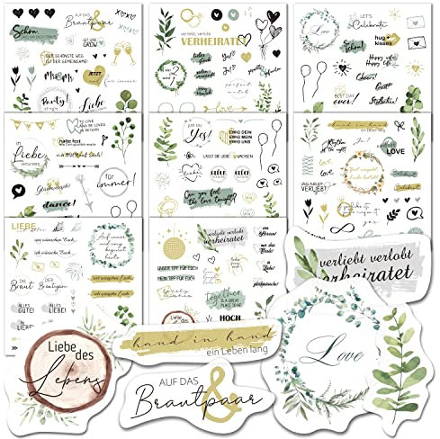 BIROYAL Sticker Hochzeit Gästebuch (200+ Motive), 8 Bogen, Aufkleber hochzeit für Gästebuch Fotoalbum oder Scrapbook Wedding Deko, Sticker Fotoalbum Liebe, Aufkleber Liebe Herzen(21 x 21 cm)