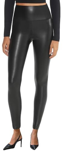 HAWILAND Leder Leggings Damen - High Waist Lederhose Booty PU Leder Leggins Lederoptik Kunstleder Strumpfhose #1 Schwarz （matt） M