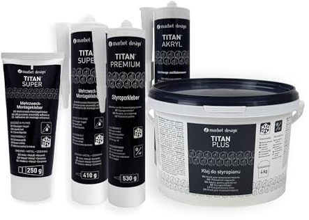 MARBET DESIGN polystyrenlim, monteringslim och akryl, inomhus för stuckaturlister, takplattor, prydnadslister och mycket mer. (9 patroner) titan, premium monteringspasta, takplattor, isoleringsplattor