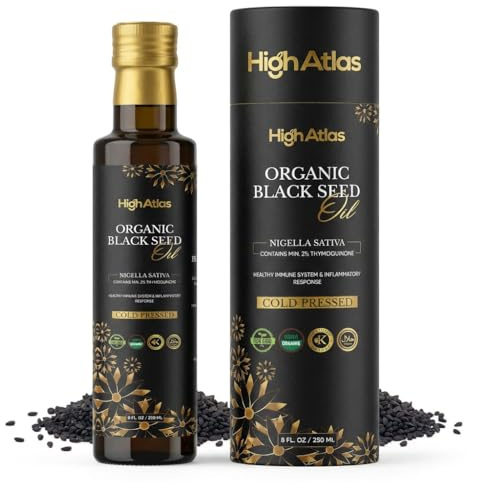 Black Seed Oil, 250ML Cold Pressed Organic, Nigella Sativa Black Cumin Seed Oil with High Thymoquinone, Omega Rich for Hair, Skin, Joints, Immunity – Non GMO, Vegan, Kalonji Oil