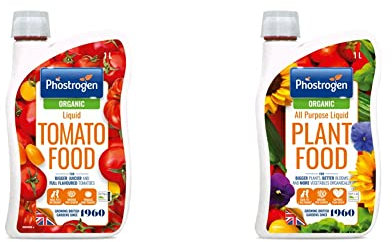 Phostrogen 86601206 Organic Tomato Food, 1L & 86601205 Organic All Purpose Liquid Plant Food, 1L - All Purpose Organic Fertiliser - Enriched with Seaweed Extract for Healthy Growth