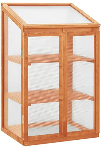 FIRBNUS Serre 60x45x100 cm Bois de Sapin Orange Serre de Jardin Exterieur Protéger Les Herbes du Froid Serre Potager Hiver Maison à Tomates Abri Plantes Légumes Fleurs Terrasse Balcon