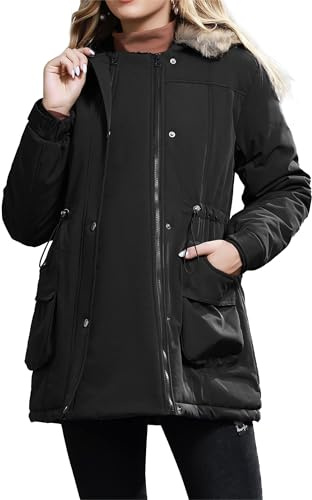 Maacie Women's Maternity Winter Parka, Warm Padded Coat with Fur Hood, Waterproof Windproof Pregnancy Jacket with Pockets, Adjustable Waist for Casual Daily Wear