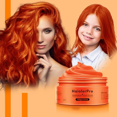 HaiolorPro Orange Temporary Hair Colour Dye Wax Washable,Non Permanent Coloured Hair Spray for kids, Hair Makeup Paint Wax for Parties or Cosplay, Hair Coloring Products No Messy (Orange)