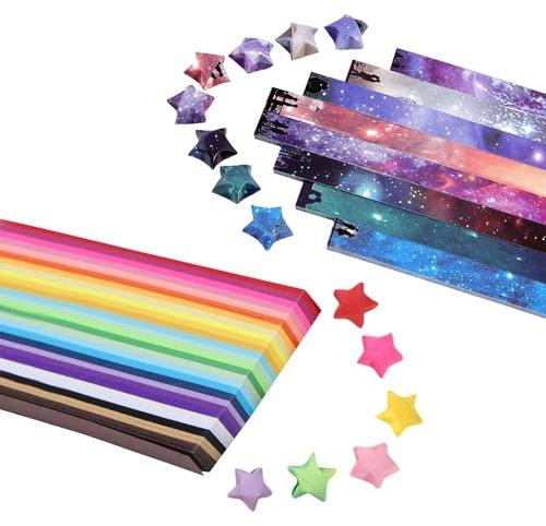 1080 Stern-Papierstreifen, darunter bunte 27-Farben-Papierstreifen und Sternenhimmel-Verlaufspapierstreifen, DIY-Stern-Deko-Papierstreifen, Papierbasteln, geeignet für die Geschenkdekoration