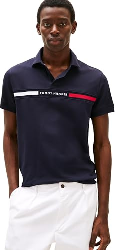 Tommy Hilfiger Polo de Manga Corta Hombre Chest Insert Regular Fit, Azul (Desert Sky), L
