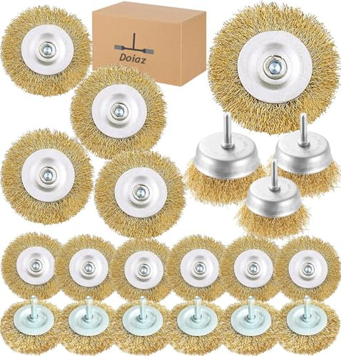Wire Brush Cup Wheel Drills Set 20 Piece Wire Brush Kit Power for Drill 1/4 Inch Arbor Brass Coarse Carbon Crimped Cleaning Rust, Stripping, Abrasive and Attachment
