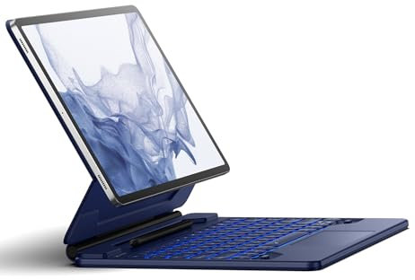 Dexnor for Samsung Galaxy Tab S9+ Plus/S9 FE+ Plus/S8+ Plus/S7+ Plus/S7 FE Case with Keyboard 12.4 Floating Cantilever Magnetic Stand Trackpad & Backlit S Pen Holder UK Layout - Blue