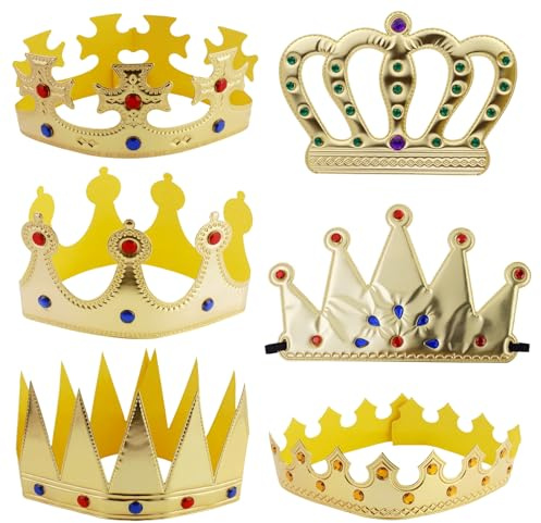 JRSHIRLEYLTD Corona di compleanno 6 pezzi, corona del re dei bambini, corona d'oro, corona reale della corona di tiara, toyvian panno corona con strass per bambini festa di compleanno matrimonio foto