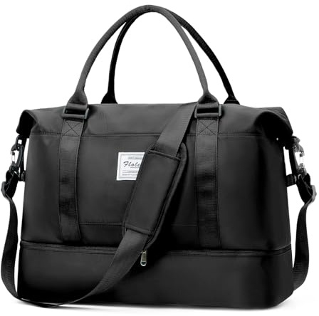 HPLQQ Weekendväska för kvinnor, sportväska, 45x36x20 cm, Easyjet handbagageväska, sjukhusväska, reseväska, badväska, träningsväska med skofack för flygresor, A02-Svart
