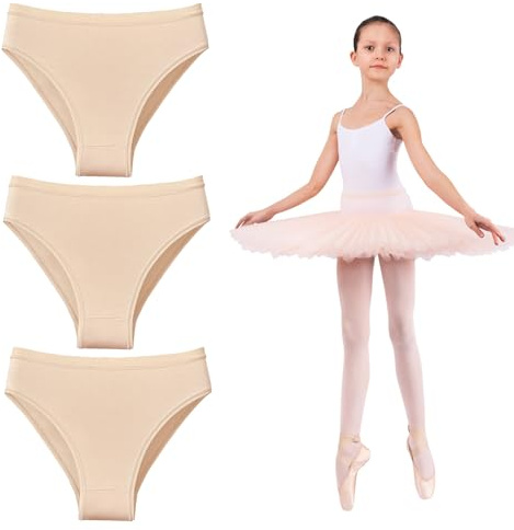 Confezione da 3 Slip da Danza per Bambina, Senza Cuciture, a Vita Alta, per Danza Ginnastica, Pantaloni Color Carne per Ragazze dai 3 ai 12 Anni, Slip da Balletto Color Nudo, Beige, 2-3 Years