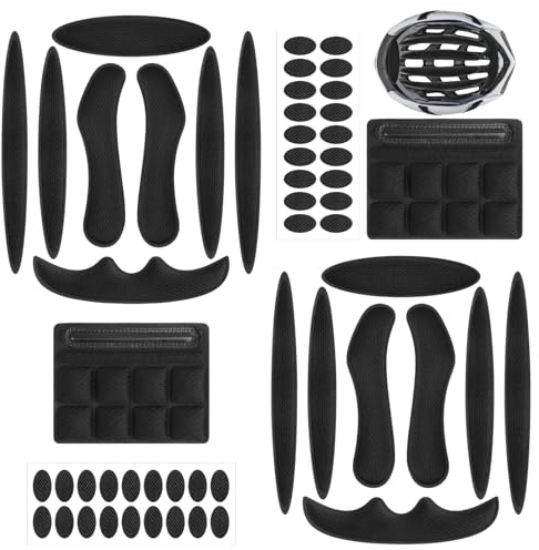 AIUNBEST Juego de 2 Almohadillas para Casco de Bicicleta, Cojines de Espuma con Kit de Puntos de Velcro, Almohadillas de Repuesto Universales para Cascos de Bicicleta, Accesorios Negros para Casco