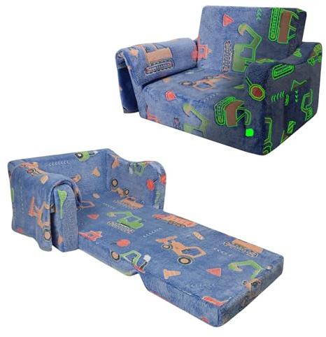 Convertible Sofa para Niños 2 en 1 Sofa Infantil Brilla en la Oscuridad | Plegable Sofa Infantil Brilla en la Oscuridad para Niñas y Niños, Estable Silla Niño 2 Plazas para Dormitorio Sala de Juegos
