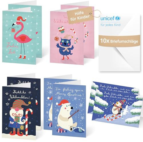 UNICEF Weihnachtskarten Set Mínikarten Weihnachtswünsche | 10 Klappkarten mit Umschlägen | Grußkarten zu Weihnachten | pro verkauftem Set wird Kindern geholfen | klimaneutral produziert in Deutschland