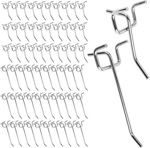 Fyrdm 60 Pezzi Ganci per Pannelli Forati, Lunghezza 5cm/10cm Ganci per Pegboard in Metallo, Ganci per Pannello Forato, per Scaffali di Supermercati, Negozi di Ferramenta, Spazi attrezzi, Tabellone