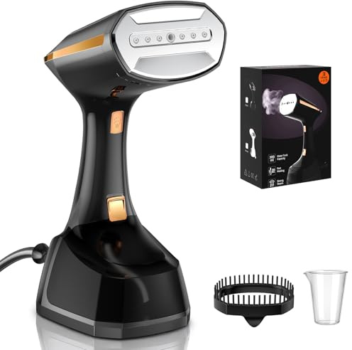 PKBD Steamer Dampfglätter Reise,Entfernung von Falten und Gerüchen,abnehmbarer 300ml Wassertank und LED-Bildschirm 3 Geschwindigkeit,1800W dampfbügeleisen,geeignet für Reisen,Zuhause,Büro.schwarze