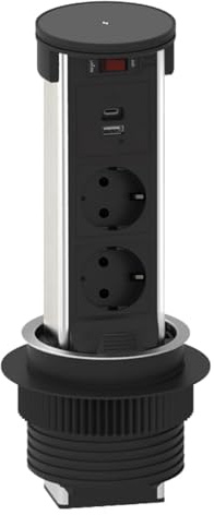 Versenkbare Tischsteckdose mit 2 Steckdosen & USB-A USB-C & Qi-Ladefläche Wireless Charger zum Nachrüsten Mehrfachsteckdose Steckdosenleiste