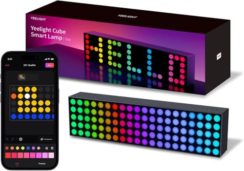 Yeelight Smart LED Pixel Bordslampa, DIY 16M Färger, Musiksynk RGB+IC Display för Klocka/Emoji, Kompatibel med Alexa & Matter, App, 2.4GHz WiFi, Gamingrum & Sovrumsdekoration Grå