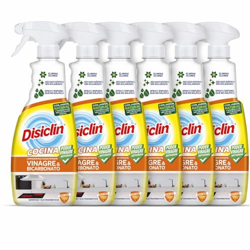 Pack x6 Limpiador Cocina Disiclin Vinagre y Bicarbonato 720 ml | Spray Antigrasa Multiusos | Limpieza Rápida sin Aclarado para Superficies y Electrodomésticos