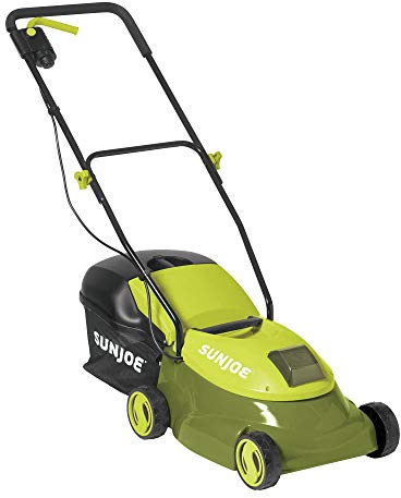 Sun Joe MJ401C 14-Inch 28-Volt Cordless Push Lawn Mower, w/10.6-Gallon Collection Bag, 3-Position Height Adjustment, Safety Key, 14 inches, Green