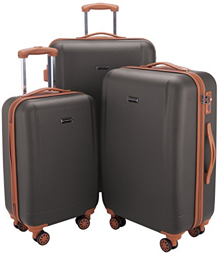HUVUDSTADT-resväska – badkarsjö – resväska handbagage hårt skal rullväska, titan, 3er Set