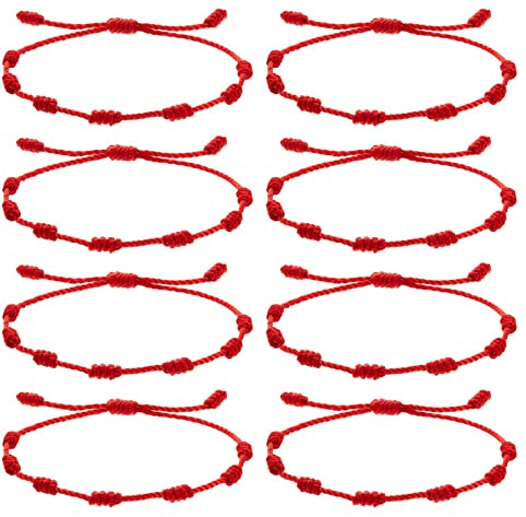 VEGCOO - Bracelet rouge à 7 nœuds, en fil rouge pour protéger et porter chance, réglable, pour couples, homme, femme et famille