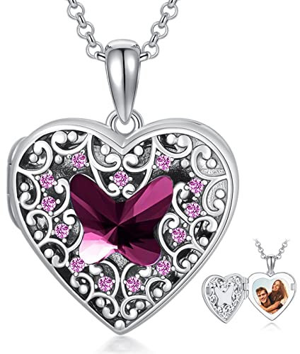 Dorunmo Medaillon Herz Kette 925 Sterling Silber Foto Anhänger Amulett Kette Schmetterling Foto Medaillon Halskette Foto Bilder Amulett Geburtstag Muttertags Geschenke für Damen Mädchen Tochter