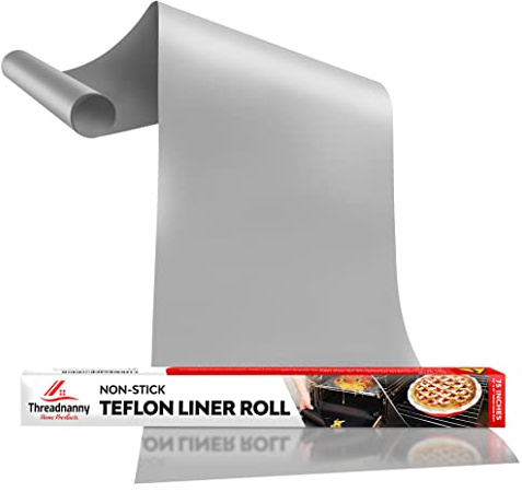 Silver Teflon Liner Roll for Ovens, Stovetops & Grills (75” x 17”) - Cut to Custom Fit - Versatile Non-Stick Teflon Mat, Can Use As Oven Liner, Grill Mat, Stovetop Cover, Baking Sheet, etc.