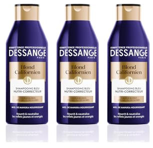 Dessange - Shampooing Bleu Nutri-Correcteur - Pour Cheveux Blonds Colorés ou Décolorés - Blond Californien - 250 ml - lot de 3
