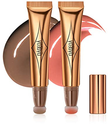 Prreal 2PCS Cosmetic Beauty Wand, Contour Blush Pen with Soft Cushion Applicator, Smooth Creamy Matte Finish Liquid Concealer Blush Stick, Waterproof Liquid Body Face Makeup(01+02)