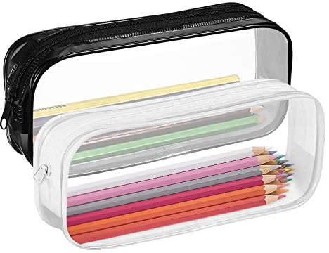 HORJOR 2PCS Clear Pencil Case Practical and Transparent Pencil Case for Exam Waterproof PVC Zippered Pencil Pen Pouch Bag Case Organiser