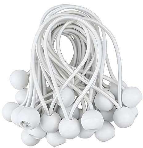 20 pcs SJBAUTYO Spannseile mit Kugel 15cm - Kurze Gummiseile fürs Zelten, Spannen von Planen und als Befestigungsgummi - Expanderschlinge für viele Einsatzzwecke (Weiß)