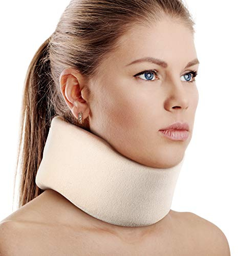 Mjukt skumnackstöd, universell halskrage, justerbart nackstöd för sömn – lindrar nacksmärta och ryggradstryck, nackkrage efter Whiplash eller skada (vit, 7,6 cm djup krage, L)