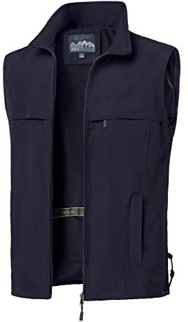 MeiLayM Uomo Gilet Multitasche da Pesca All'aperto Gilet Estivo ad Asciugatura Rapida Gilet Sportivo con Zip Fotografia Campeggio Caccia Alpinismo Giacca Senza Maniche Blu 4XL
