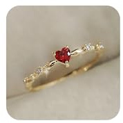 Koguxuix Bague en or 14 carats avec rubis rouge en forme de cœur CZ et diamant - Style féérique élégant - Zircon rouge - Pour femme - Pour anniversaire de mariage, fiançailles, mariage - Taille 6-10