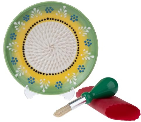Ceramic Garlic Grater Plate Set – Handmade 4-Piece Press & Natural Grinder for Ginger, Cheese & Spices – Decorative Hand Dish (Green)
