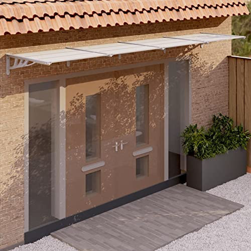 Homgoday Marquesina Puerta policarbonato Gris y Transparente 396x90 cm, Marquesina para Puerta Casa Hogar Jardín Patio Terraza Bricolaje Toldo Cubierta Capa Dosel Lona Tienda Capota Pantalla