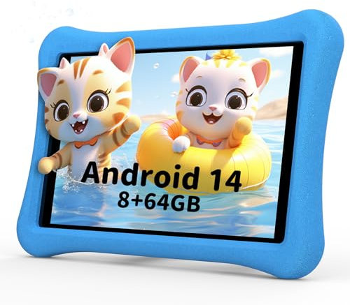 AWOW Android 14 Kinder Kids Tablet HD 10.1”, 2025 Neu 8GB RAM 64GB ROM - Kindertablet Tablet mit Kinder mit Sturzsicherer Hülle Vorinstalliertes, Blau