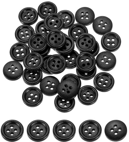 QUARKZMAN 50 stycken träknappar, 12,5 mm (1/2 tum) 4 hål runda träknappar, sy, knapp, hantverk, flatback för sömnad, gör-det-själv hantverk, kläder, svart