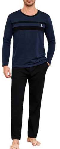 Marvmys Pigiama Uomo Invernale Cotone Lungo Pigiami Due Pezzi Maglia Maniche Lunghe e Pantaloni Pigiama con Tasche S-3XL