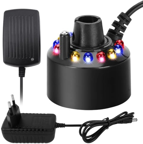 Peelanmall Mister Fogger, macchina per nebbia a ultrasuoni per acquario, mini macchina per nebbia a LED con 12 luci colorate, nebulizzatore ad ultrasuoni con adattatore da 24 V, per fontana, Halloween