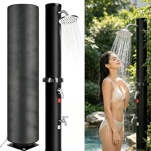 Bilisder Doccia Solare da Giardino 60 Litri con Soffione a Pioggia & Doccia per i Piedi, Temperatura Fino a 60°C, Senza Collegamento Elettrico, Doccia Esterno per Piscina e Campeggio, Nero (60L)