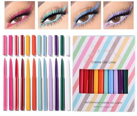 EnMart Set Matita Occhi 12 Colori, Ad Alta Pigmentazione & Scorrevole - Impermeabile, Anti-Sbavatura & Lunga Tenuta per Look Audaci - Per Donne
