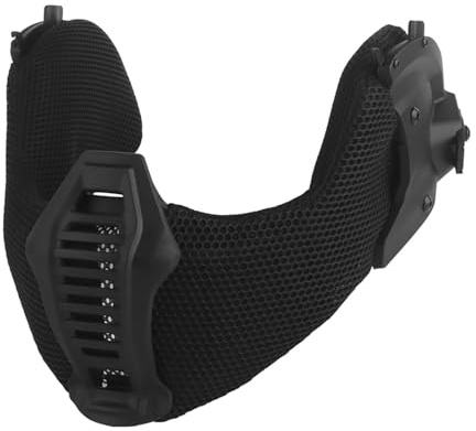 LZAQHMT Tactical Half Face Mesh Mask & Mandible Ear Protection Shield - Adjustable ARC Rail Lower Face Guard For Airsoft Paintball Hunting Shooting Tactical Helmets(BK)
