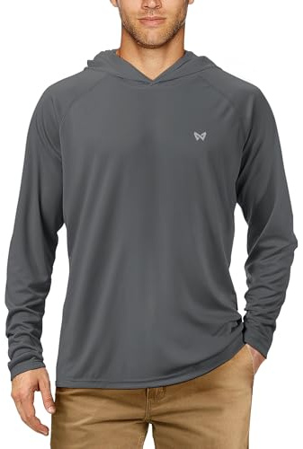 WISMBOX Men's UPF 50+ Sun Protection Hoodie, Quick Dry Lightweight Long Sleeve Rash Guard for Running Fishing & Outdoor Sports