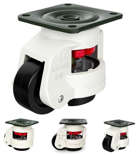 Leveling Stem Castor Wheels Set of 4 Heavy Duty 1/2 and M12 Screw Size Retractable Castors, Adjustable Casters for Furniture, Workbench, Machine, Total Capacity 2000KG