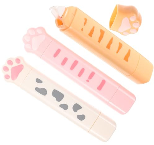 SUPVOX Cinta Correctora Doble Cara Portátil Diseño Pata de Gato 3 Unidades Colores para Estudiantes Papelería Escolar Accesorios de Escritura Compactos