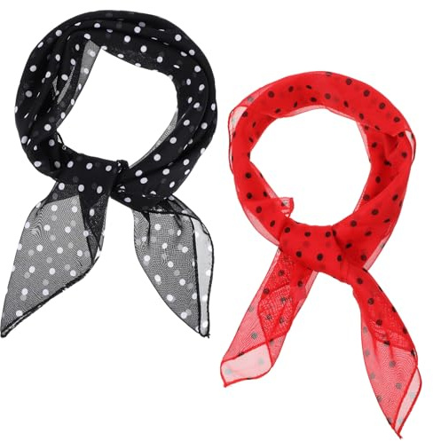 FdcZeyxior Polka Dot Headband for Women, 2 Pieces Chiffon Scarf Polka Dot Scarf Vintage Bandana Neck Scarves for Women Girls