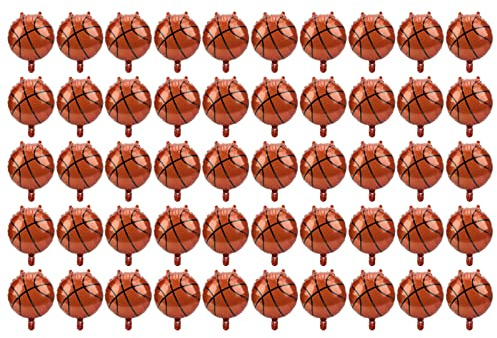 50 unidades de globos de aluminio con diseño de baloncesto, globos de baloncesto de aluminio para decoración de fiestas, globos reutilizables de tema deportivo con cierre